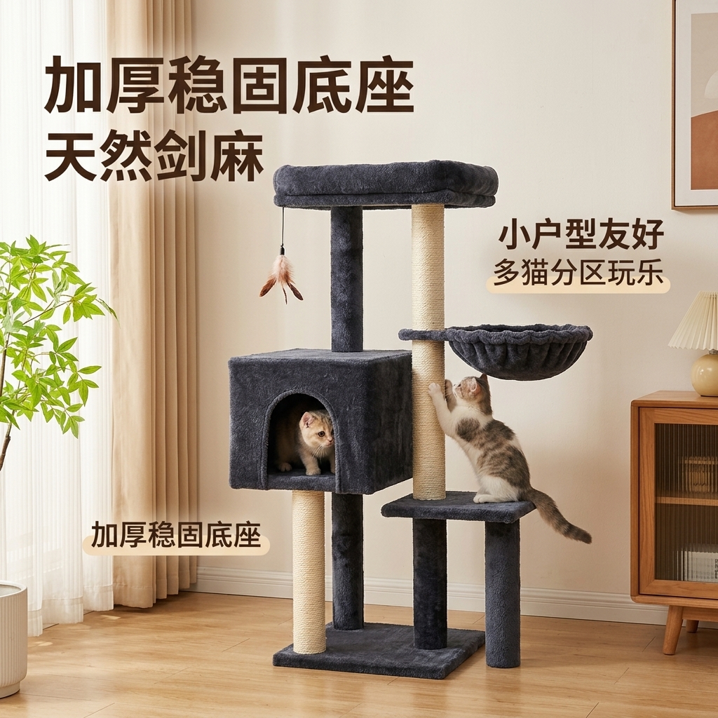 休憩磨爪玩耍三合一猫爬架