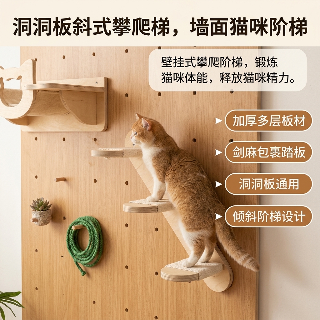 洞洞板斜式攀爬梯DB003