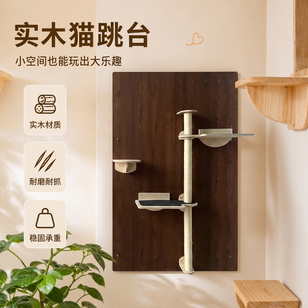 壁挂实木剑麻猫爬柱组合DB004